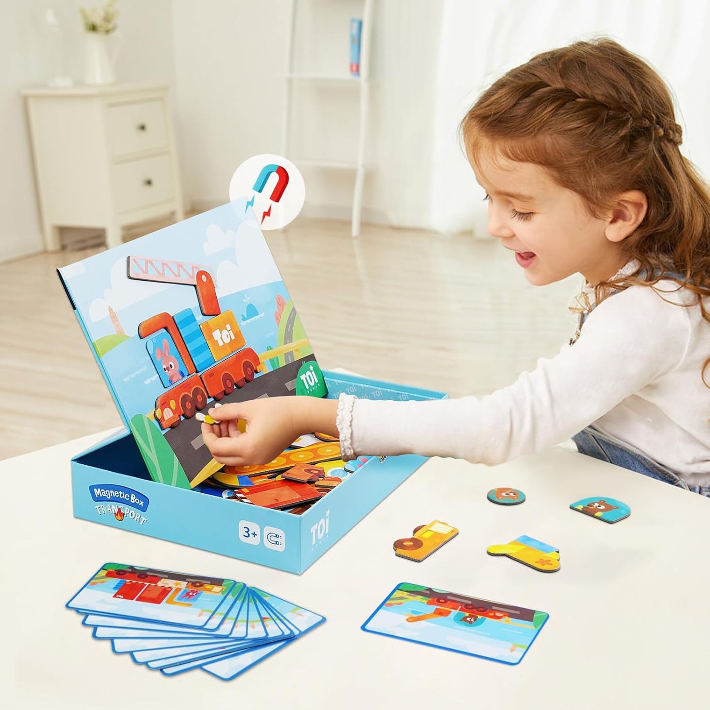 Toi Kids Magnet Toys Magnetic Jigsaw Puzzle Boxes with Game Board for Kids Ages 3-8, Portable Travel Game, Transport