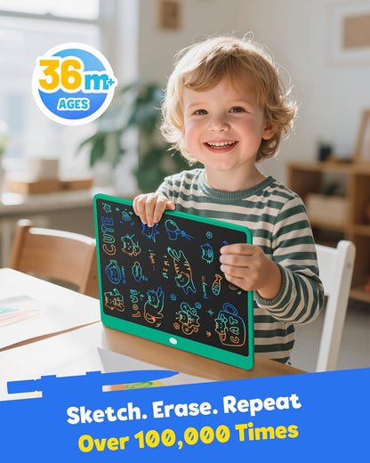 TEKFUN LCD Writing Tablet for Kids, 10-inch Coloring Drawing Pad, Mess Free Doodle Board, Airplane Travel Toys for Boys and Toddlers, Road Trip Essentials, Gifts for 3 4 5 6 7 8 Year Old Girls(Blue)
