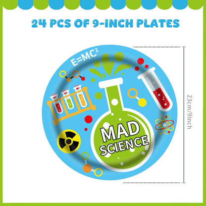 96 Pcs Science Party Decorations Tableware Set for Kids Teens Baby Shower Includes Plates Napkins Forks Chemistry Laboratory Themed Birthday Theme Party Supplies for 24 Guests