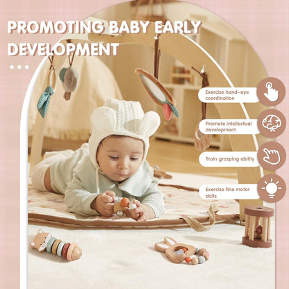 FReniland Wooden Baby Toy Set for 12M+, Montessori Grasping & Stacking Toys, Elephant & Car Sensory Toys, Natural Wood Fine Motor Skill Development Gift for Boys & Girls