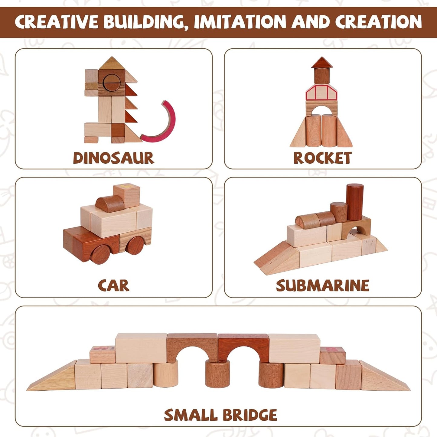 145-Piece Wooden Dinosaur Park Building Blocks Set – Montessori Educational Construction Toy Made from 10 Premium Hardwoods, STEM Learning Blocks for Toddlers & Kids Ages 3–6