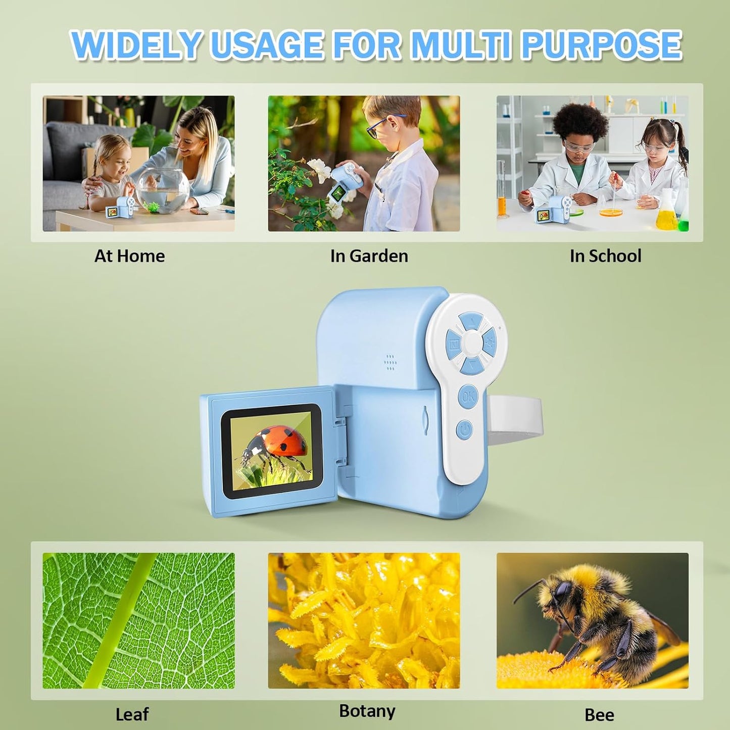 1000X Microscope for Kids 8-12, 4K HD Screen with 6 LED Lights, Portable Microscope for Outdoor STEM Learning, Rechargeable Science Kit, Birthday Easter Gifts for Kids