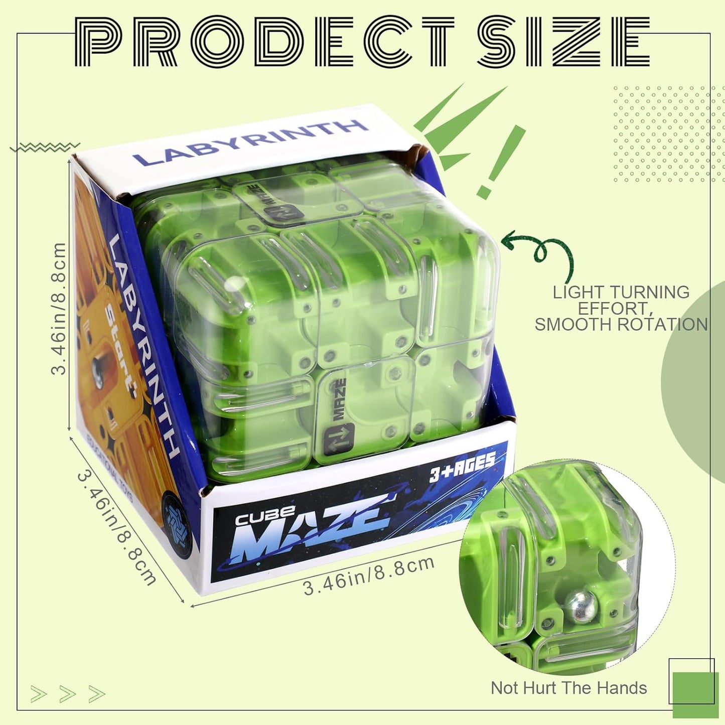 1 Sets Large Labyrinth 3D Maze Cube Puzzle Maze Game Gravity 3D Puzzle Cube Brain Teaser Ball Games for Kids Education Sensory Toys Gift for Adults (Upgrade Version,Yellow)