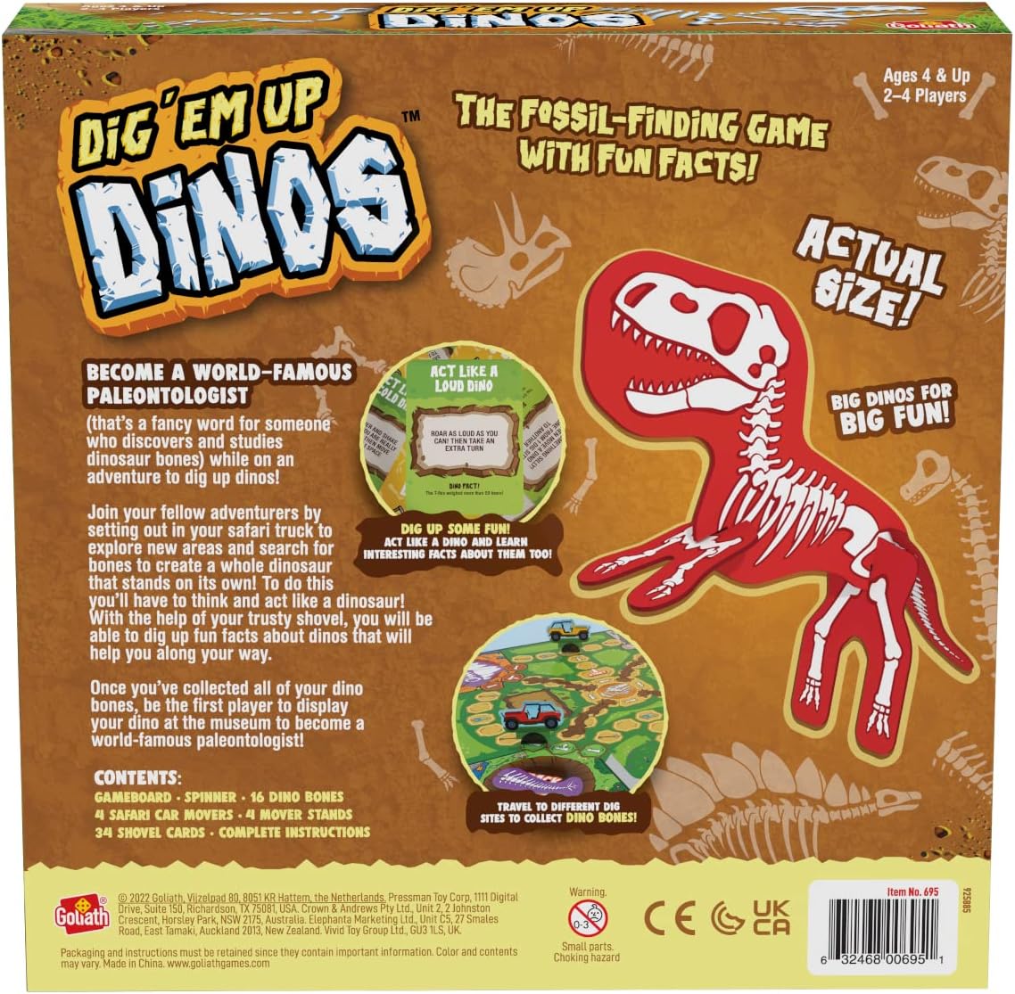 Goliath Dig 'Em Up Dinos - Fossil-Finding, Dino-Building Game Includes Fun Dinosaur Facts - 2-4 Players, Ages 4 and Up