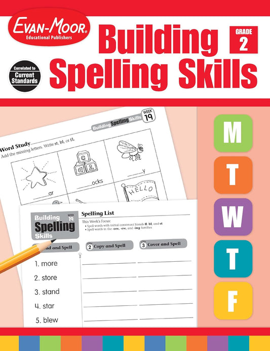 Evan-Moor Building Spelling Skills, Grade 2 - Homeschooling & Classroom Resource Workbook, Reproducible Worksheets, Teaching Edition, Spelling Strategies, Reading and Writing Skills