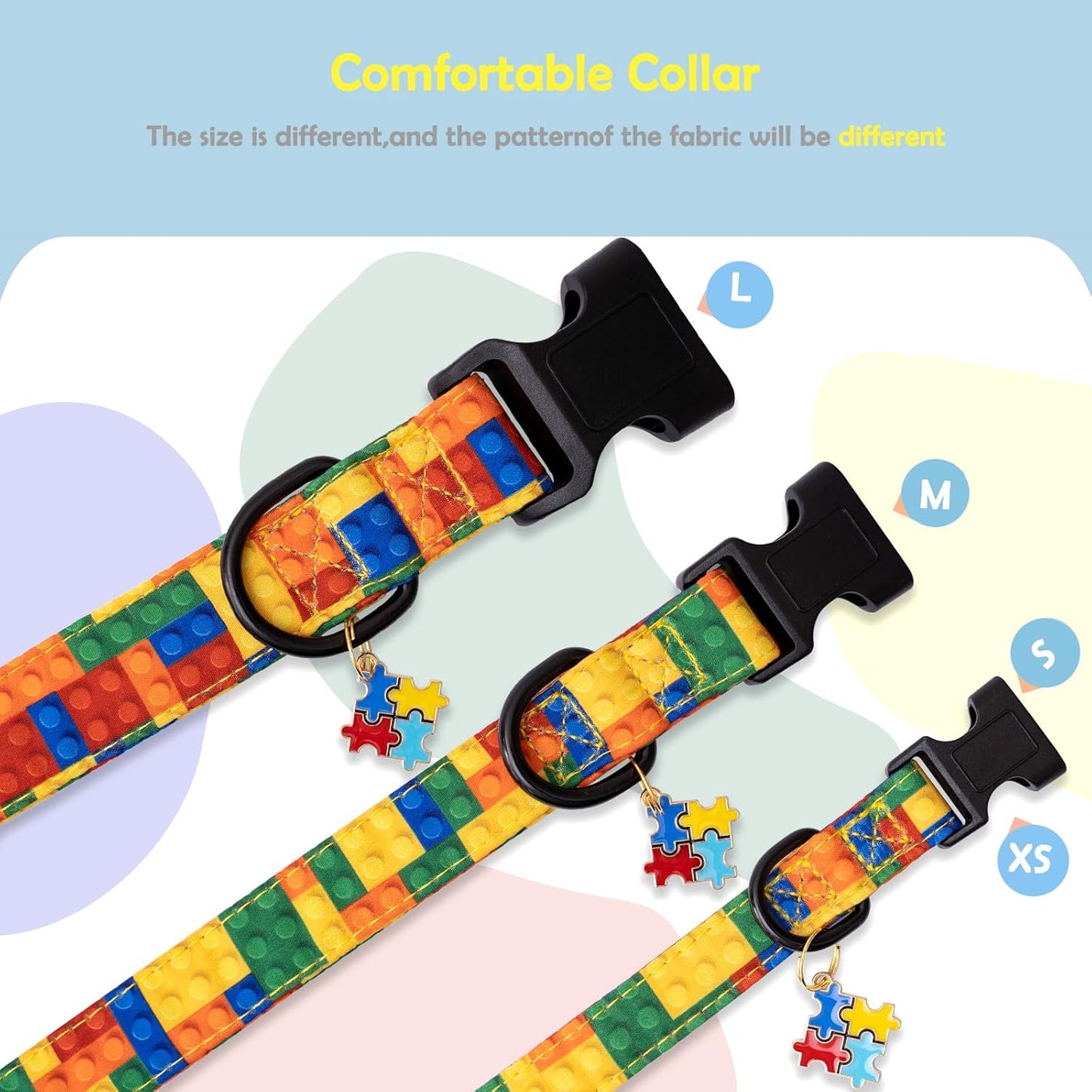 Faygarsle Dog Collar for Small Medium Large Dogs Colorful Puppy Collars for Female Dogs Toy Building Blocks Patterned Pet Collars for Summer Spring Wedding Puppy Girl Dog Collar M