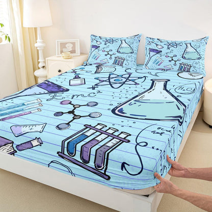 Erosebridal Chemistry Lab Fitted Sheet Twin Size Chemical Equation Bed Sheets for Boys Girls Chemical Elements Science Theme Bed Set Teens Kids Science Students Bedding Set School Dorm Room Decor
