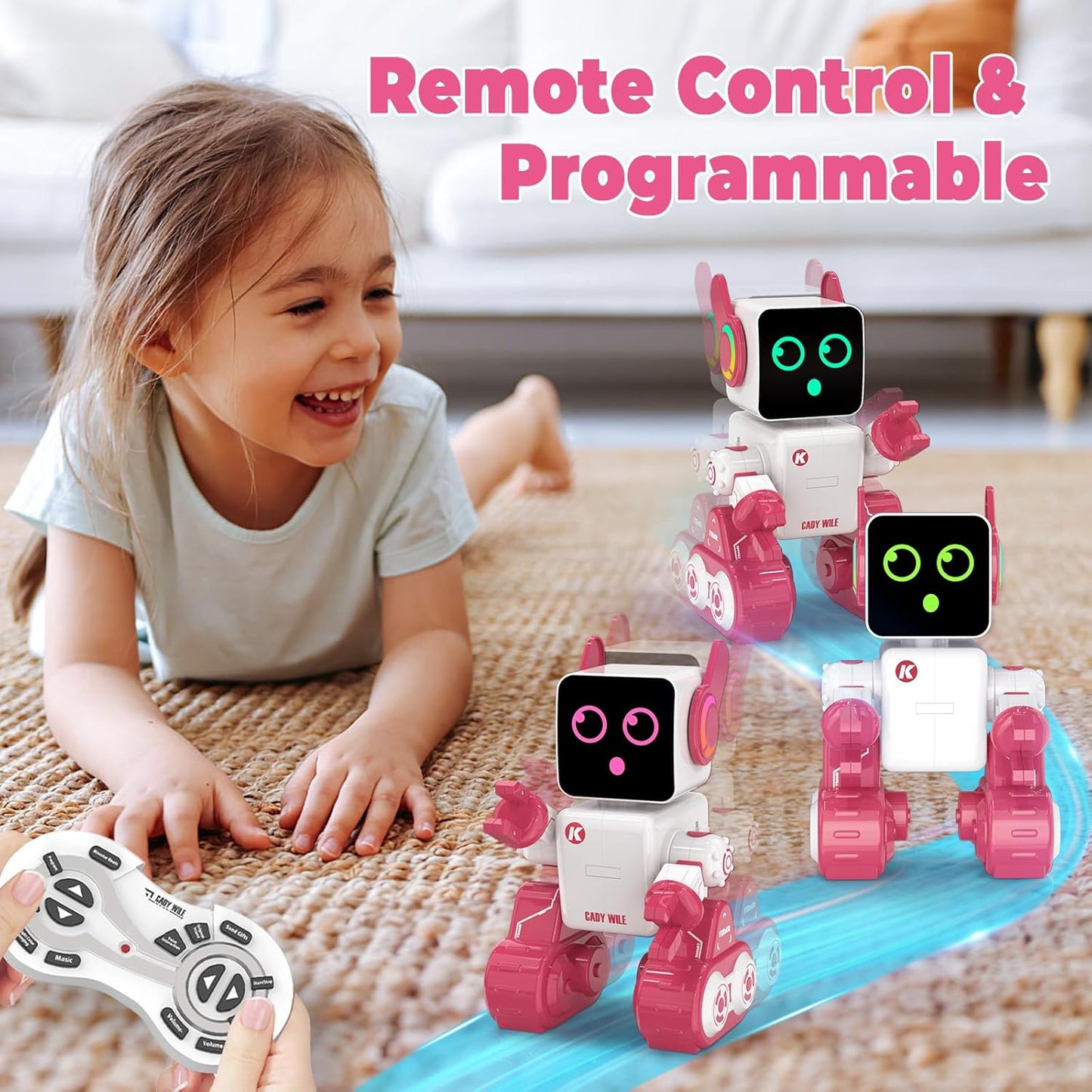 okk Robot Toys for Kids, Programmable Remote Control Robot, Interactive Toys with Coin Bank, LED and Tray, Walking Talking Singing Dancing Gift for Boys Girl（White）