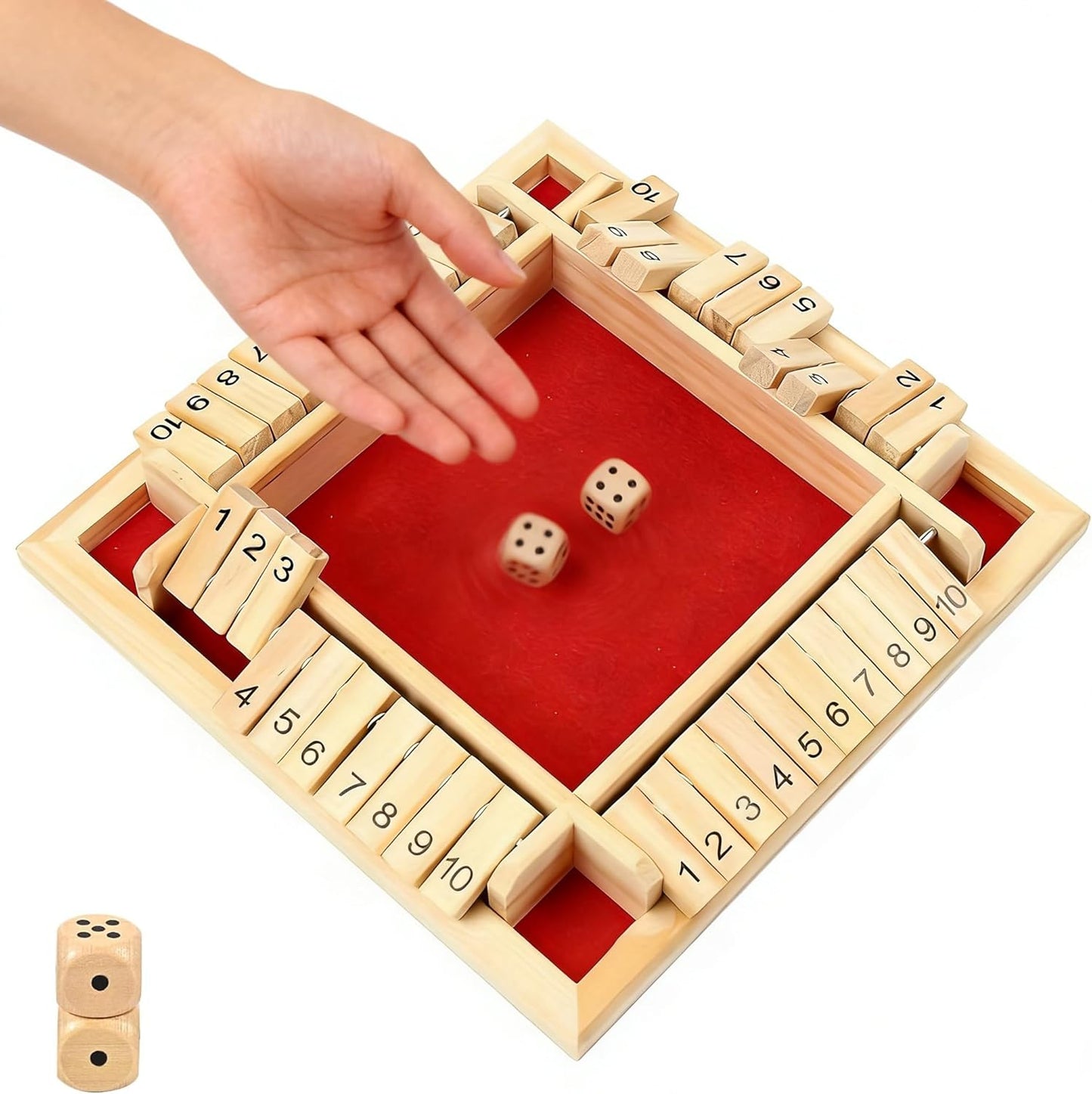 1-4 Players Shut The Box Dice Game, 10 Numbers Traditional Wooden Pub Bar Board Family Table Mat Game Dice for Adults