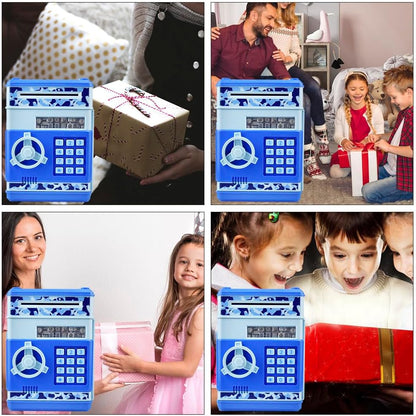 HUSAN Piggy Banks Money Banks for Kids, Electronic Password Code Money Banks ATM Banks Box Coin Bank for Children Boys and Girls (Grey Bue)