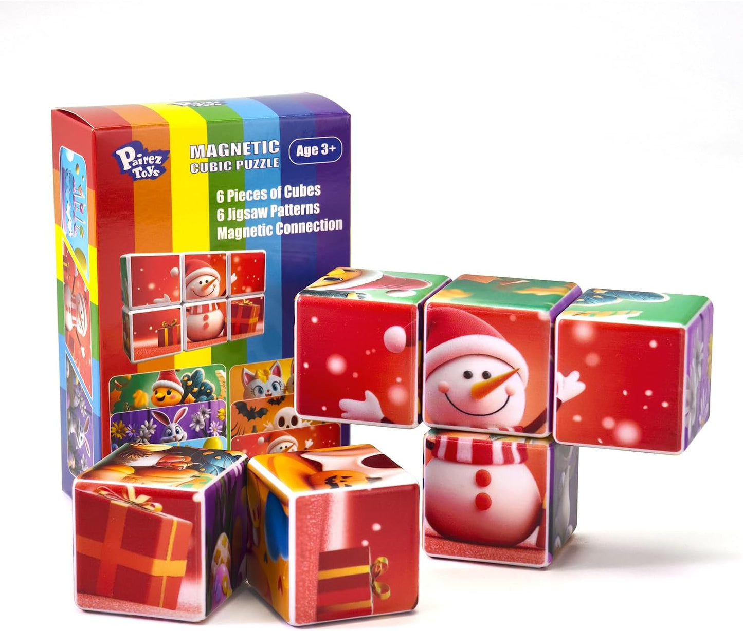 Pairez Toys 3D Magnetic Cubic Jigsaw Puzzle Toys for Toddlers, Large Building Blocks Cubes 1.65 Inches, Sensory & Montessori Toys for Kids 3-5