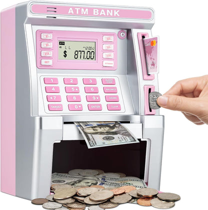 BAODLON Piggy Bank for Kids, ATM Machine Bank for Real Money with Debit Card, Bill Feeder, Coin Recognition, Balance Calculator, Electronic Savings Safe Box, Cool Stuff Toys Gifts for Teen Boys Girls