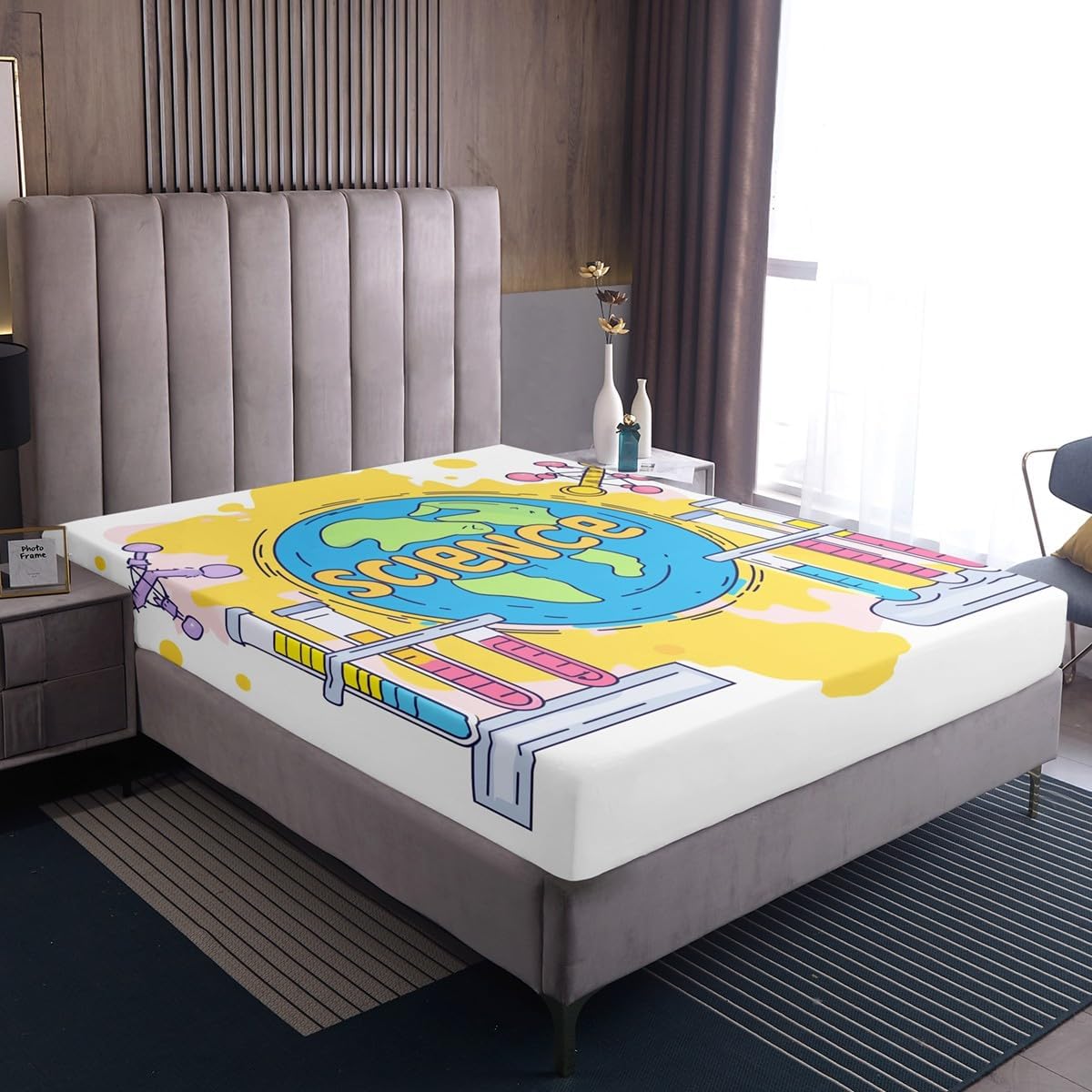 Chemistry Bed Sheets for Kids Teens Girls Boys,Chemical Experiment Fitted Sheet Twin,Science Themed Sheets for Math Lovers,Chemistry Lab Bedding Set,White and Black