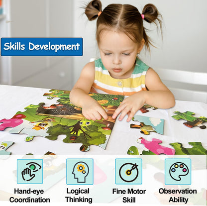 Jumbo Floor Puzzle for Kids, Large Jigsaw Puzzles 35 Piece for Kids Ages 3-5,Preschool Learning & Education Toys, Gifts for 4-8 Year Old Boys and Girls (Grassland Animal)