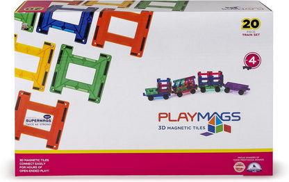 Playmags Magnetic Tiles Train Car Set for Kids - 55pcs Magnet Building Blocks Accessory Set with 4 Cars - Durable Creative STEM Learning Toys for Boys, Girls & Toddlers