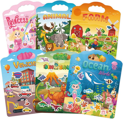 2 Set Reusable Sticker Books for Toddlers 2-4 Years, Puffy Reusable Sticker Activity Book for Kids Toddlers 1-3 Girls Boys Birthday Gifts Include Vehicles&Dinosaur