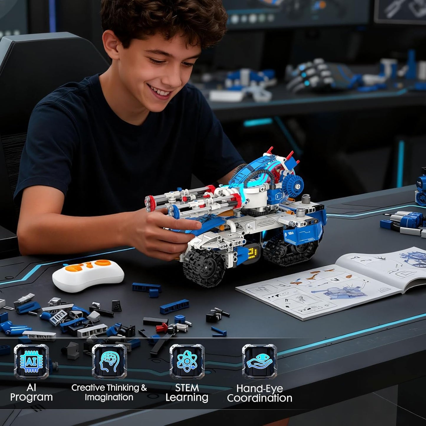 5in1 STEM Robot Building Kits for Kids 6-12, App & Remote Control STEM Dinosaur Tank Robot Building Toys for Kids, 890Pcs DIY Science Building Sets, Erector Sets for Boys Girls Birthday Xmas Gifts
