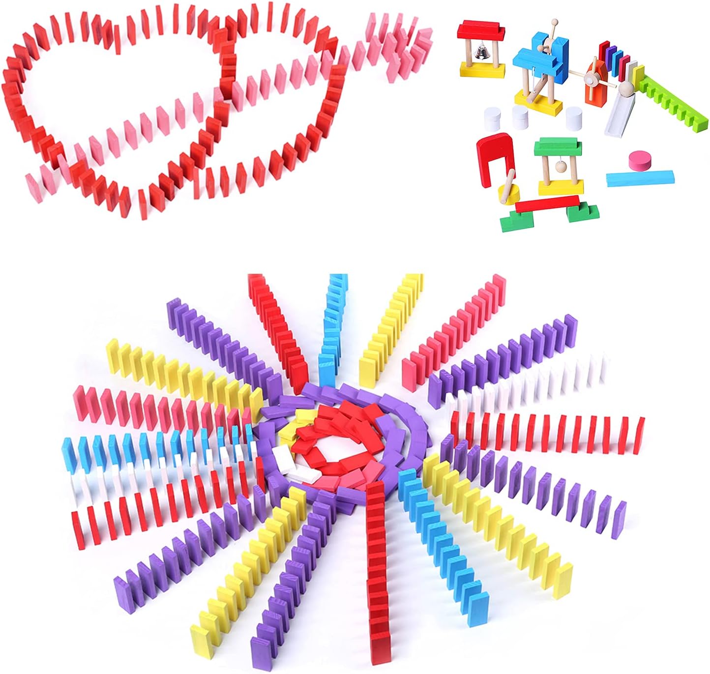 Joqutoys 600 PCS Dominoes Set for Kids, Wooden Domino Building Blocks, 6 Colors Bulk Dominoes Racing Tiles Games with Extra 26 Add-on Blocks and Storage Bag, Educational Toys for Kids Birthday Party