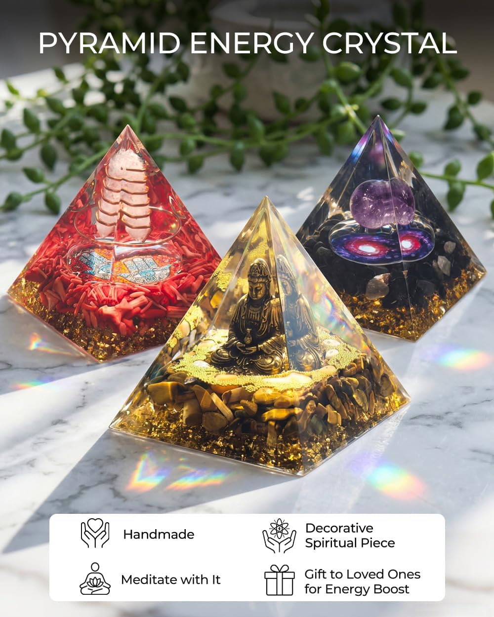 Crystals and Healing Stones, 9 Pcs Healing Crystals Set, 7 Chakra Crystal Stones Set Real Natural Selenite Pyramid Reiki Raw Rock Energy Protection Meditation with Wooden Box, Crystal Gifts for Women
