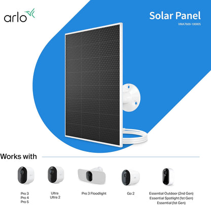 Arlo Solar Panel Charger (White), Arlo Certified Accessory, Weather Resistant, Easy Install (2025 Released), Works with: Essential Series, Go 2, Pro 3/4/5S/6/6 XL, Ultra Series, Wireless Floodlights