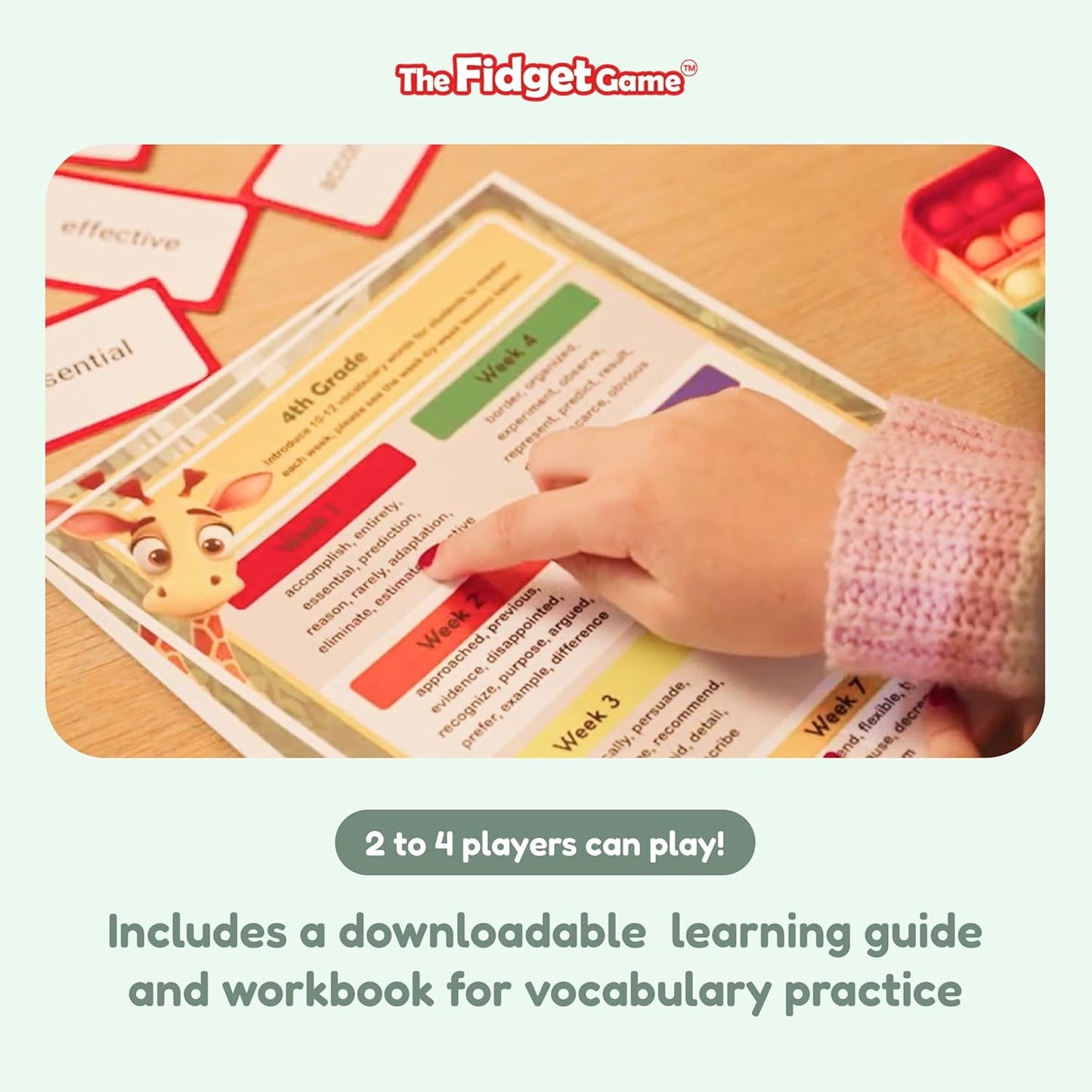 THE FIDGET GAME Vocabulary Words, Flash Card Game, Grade 4-6, Ages 9-12, Develop Communication and Reading Comprehension Skills, Fidget Mats, Learning Guide & PDF Workbook Included
