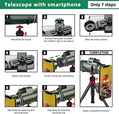 Pankoo 12x60 HD Monocular Telescope for Adults high Powered | Comes with Smartphone Adapter Tripod Hand Strap | Suitable for Bird Watching Sports Hiking Traveling