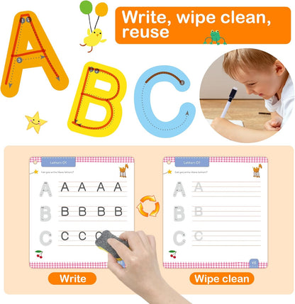 ElitePanda Preschool Learning Activities – 30 Dry Erase Cards (60 Pages), Handwriting Practice & Fine Motor Skills, Letter and Number Tracing for Kids, Learning Toys for Ages 3–5