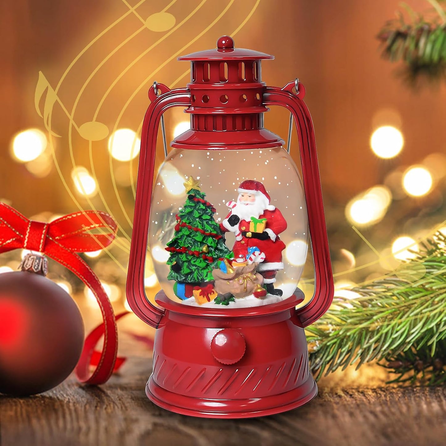 Christmas Snow Globes Lantern, Church and Christmas Tree Christmas Decorations Indoor, 6H Timer Battery & USB Powered Light Up Musical Snow Globes for Kids Women Adults Gift Thanksgiving Home Decor