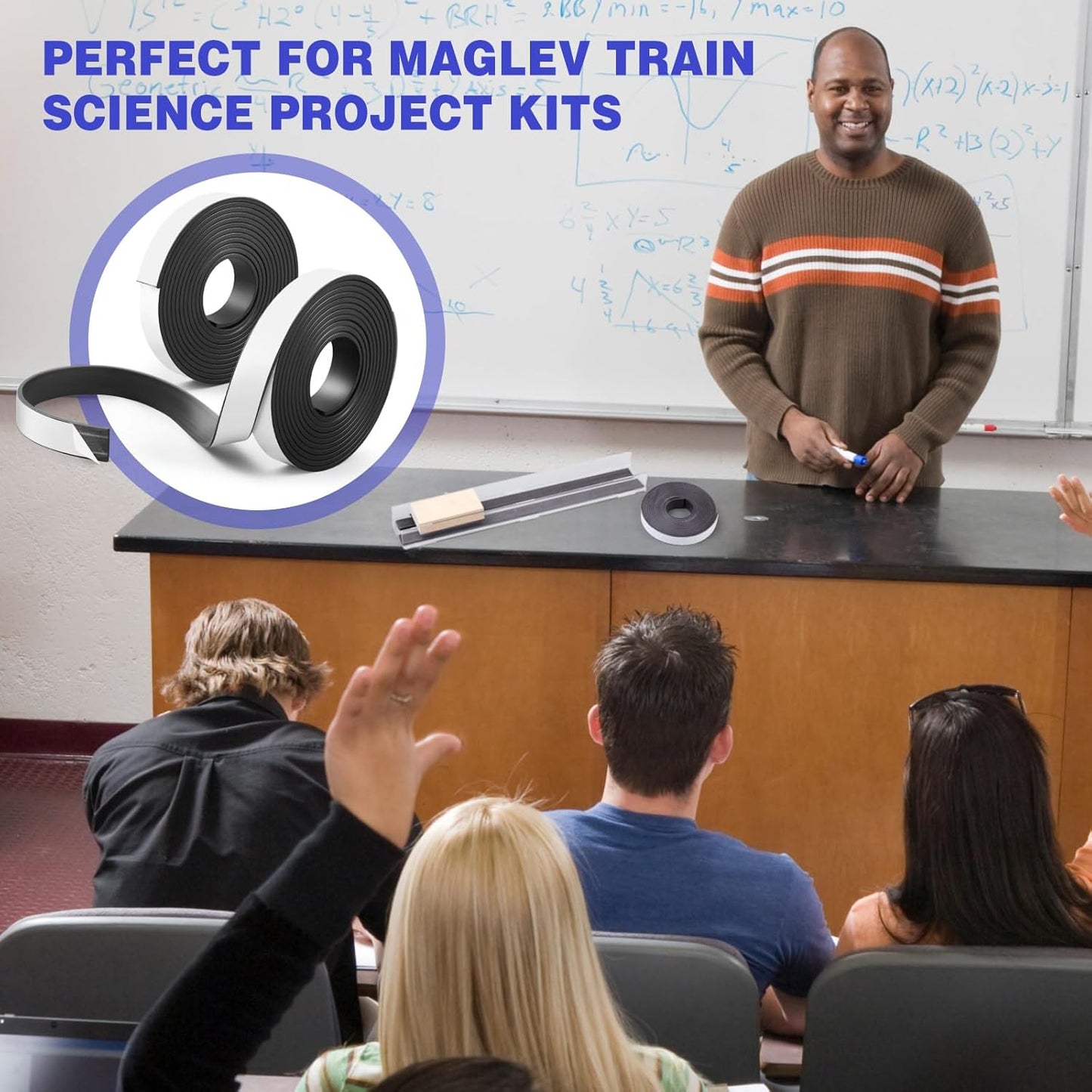 Sabary 2 Roll Monopolar Magnetic Tape 10 feet x 0.8 Wide x 0.12 Thick with Strong Adhesive Backing Anisotropic Flexible Magnetic Strip for Maglev Train Science Project