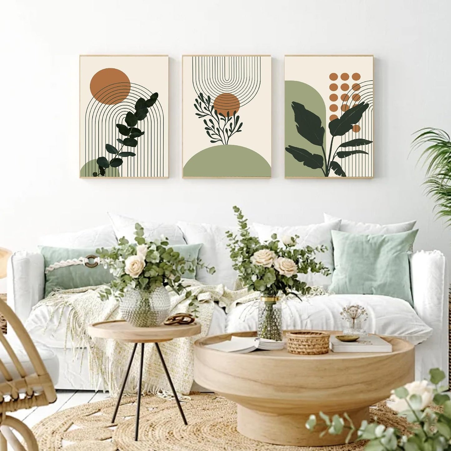 Paint by Numbers for Adults and Kids Beginner, 3 Pack Green Boho Palm Leaf Sun Moon Line Beige Painting by Number Kits On Canvas, Number Artist Paint by Number Kit DIY Acrylic Paints, Home Wall Decor