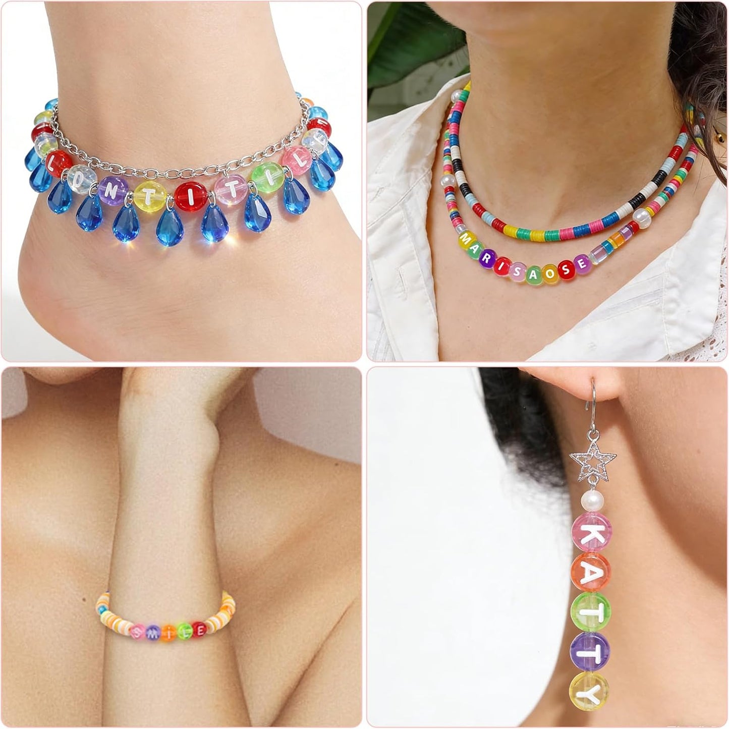 SUTOUG 1000PCS Colourful Letter Beads for Threading, 4 x 7 MM Acrylic Round Alphabet Beads for Jewellery DIY Making Crafts Bracelets Necklaces Ornaments