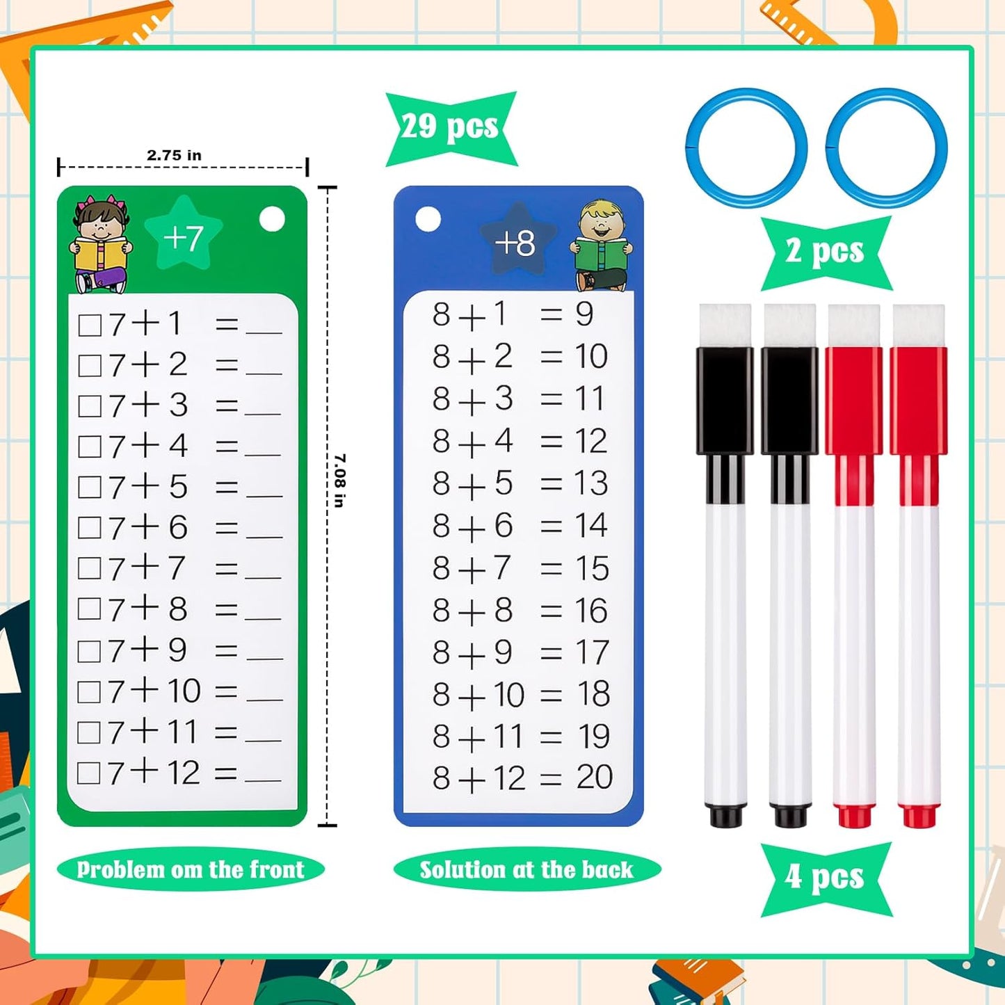 30Pcs Multiplication and Division Flash Cards, Math Flash Card with 4 Dry Erase Pens 2 Rings, Time Table Flash Cards for 1st to 3rd Grades Fun Learning with Math Game