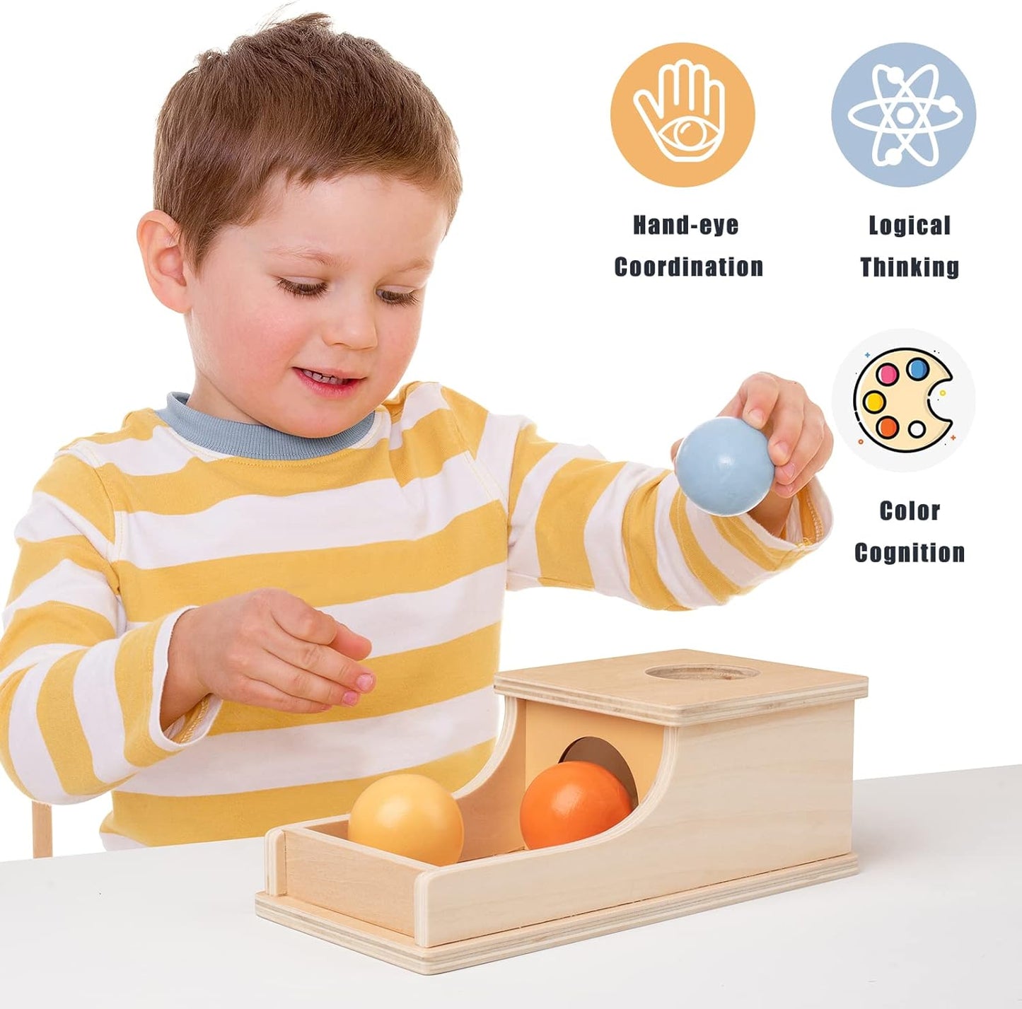 Busy edition Montessori Toys for Babies 6-12 Months Object Permanence Box Wooden Ball Drop Toy Play for 6 Month 1 2 3 Year Old Toddlers Infant Early Age Toy