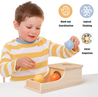 Busy edition Montessori Toys for Babies 6-12 Months Object Permanence Box Wooden Ball Drop Toy Play for 6 Month 1 2 3 Year Old Toddlers Infant Early Age Toy