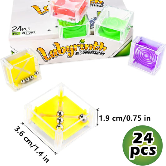 GOLDGE 24 Pcs Balance IQ Maze Game Toy Set - Mini 3D Brain Maze Puzzle Cubes in a Box. Fun Party Favor Games and Ideal Prizes for Kids and Adults