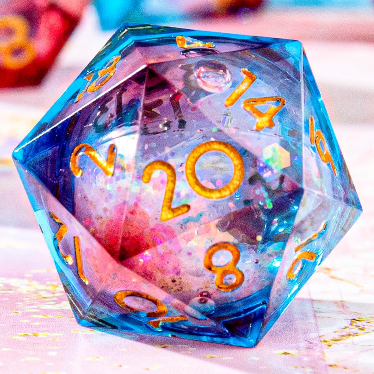 YEMEKO Beholder'S Eye D20 Dice Dragon Eye DND 22MM Single with Resin Sharp Edge 20 Sided D&D Handmade Polyhedral for Dungeons and Dragons, RPG, Roleplaying Games MTG Table Games(Blue Gold)