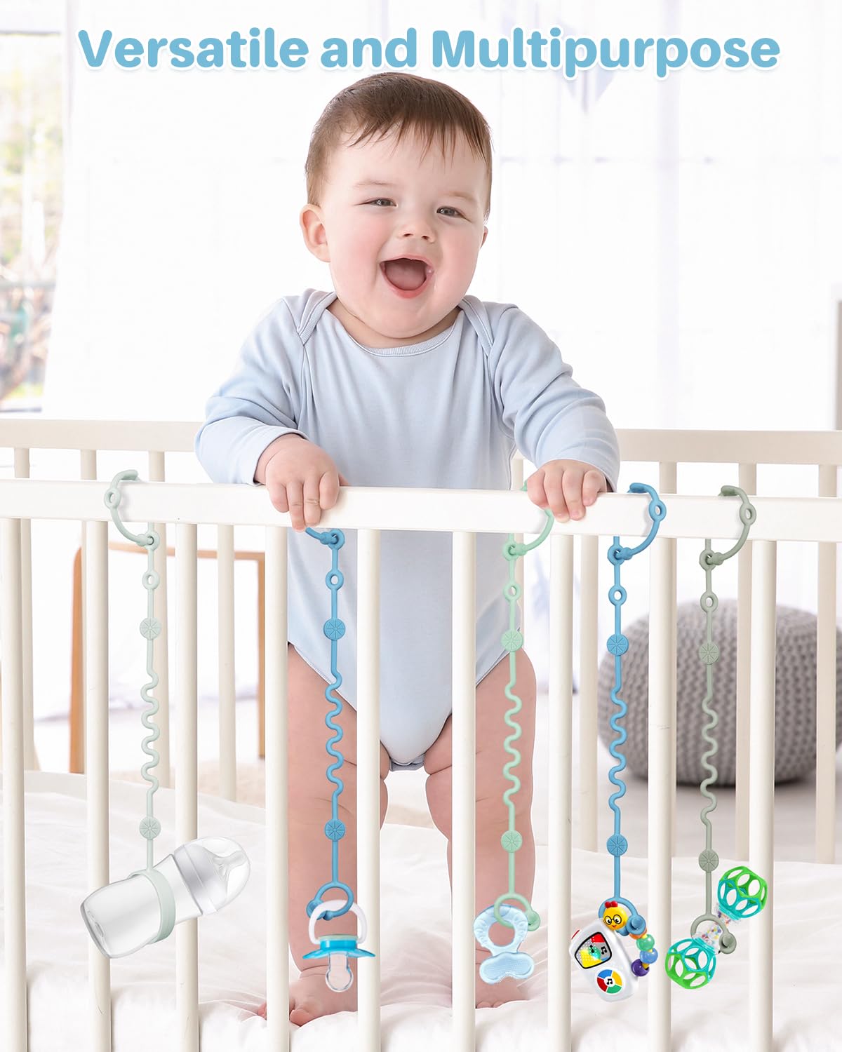 LittleHugs Toy Straps for Baby, 5pcs Adjustable Toy Holder for Stroller Accessories, Silicone Tether Pacifier Clip, No Throw Travel Essential Leash for High Chair, Car Seat (5-Pack)