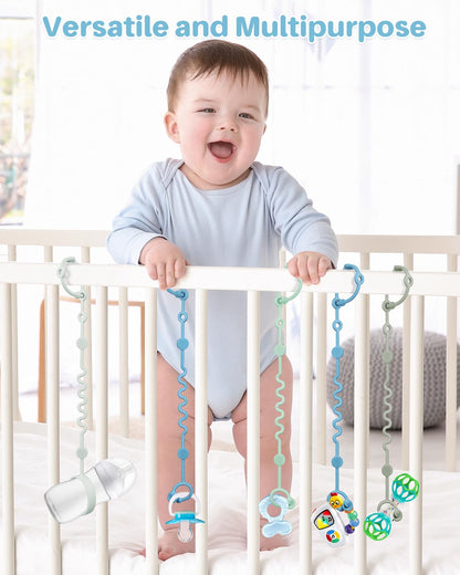 LittleHugs Toy Straps for Baby, 5pcs Adjustable Toy Holder for Stroller Accessories, Silicone Tether Pacifier Clip, No Throw Travel Essential Leash for High Chair, Car Seat (5-Pack)