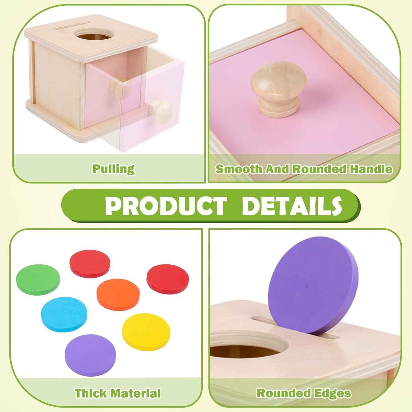 Adena Montessori Coin Box -Natural Wood Double-Sided Object Permanence Box Toy for 1-Year-Old Babies, Wooden Montessori Developmental Toy for 6-12 Month, Early Learning Gift