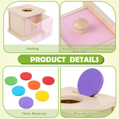Adena Montessori Coin Box -Natural Wood Double-Sided Object Permanence Box Toy for 1-Year-Old Babies, Wooden Montessori Developmental Toy for 6-12 Month, Early Learning Gift