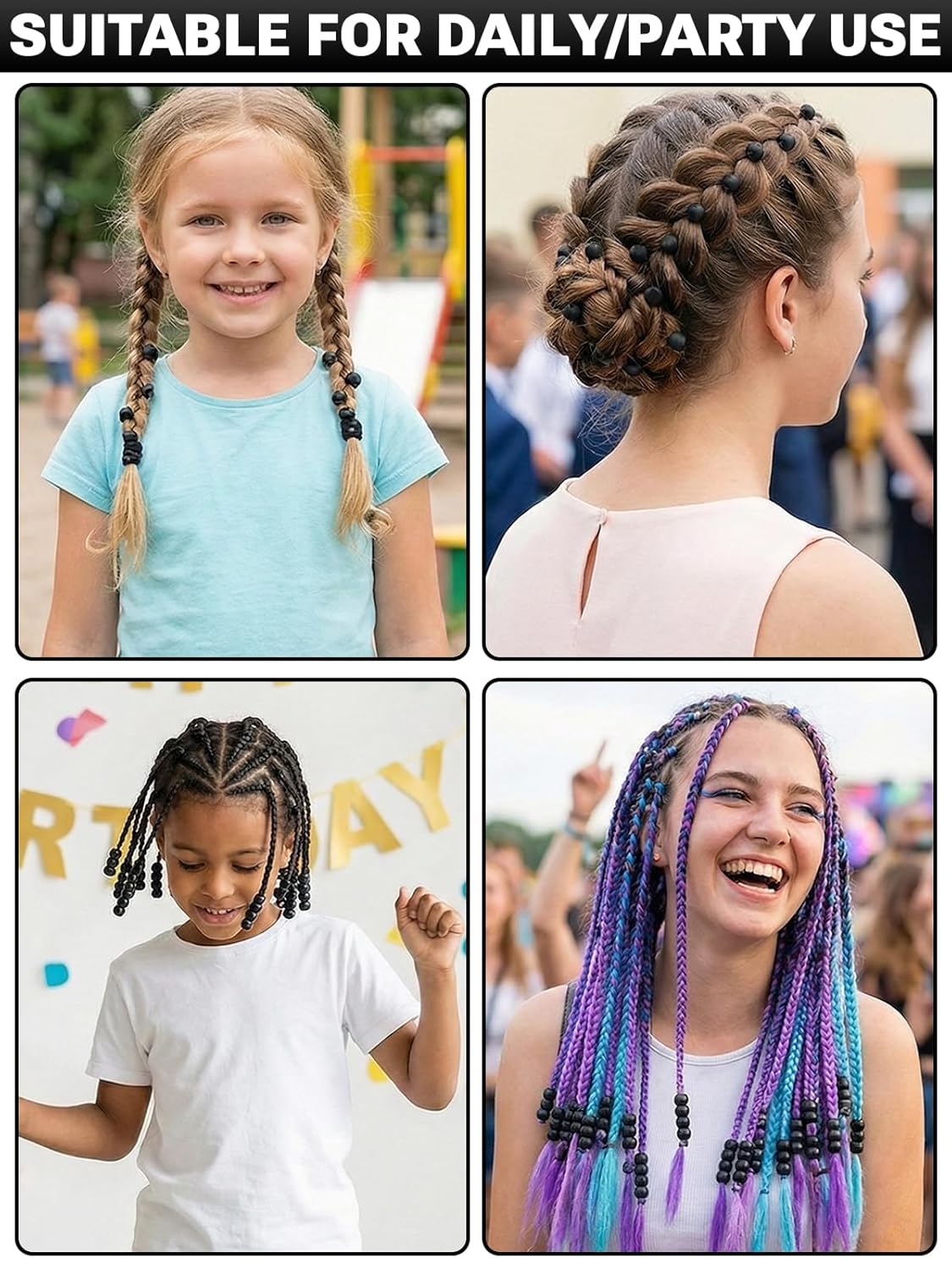 100 Small Silicone Hair Beads Glow in Dark for Kids Girls Braids, 5mm Colorful Soft Silicone Hair Beads, 1 Plastic Quick Beaders for Hair Braids, 50 Elastic Rubber Bands