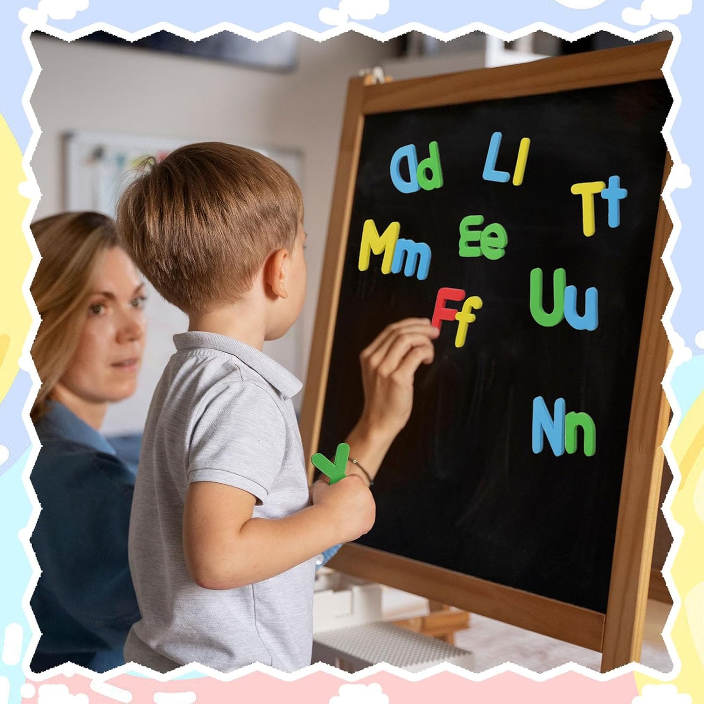 LovesTown Magnetic Alphabet Letters Kit for Kids, Double Sided Magnetic Board with Storage Box, Educational Learning Toys for Preschool Classroom and Home, 234 Pieces