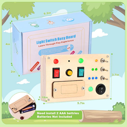 Busy Board Toddler Montessori Led Light Switch Busy Board Autism Sensory Wall Panel Fidget Board Wooden Toys for Toddlers 1-3