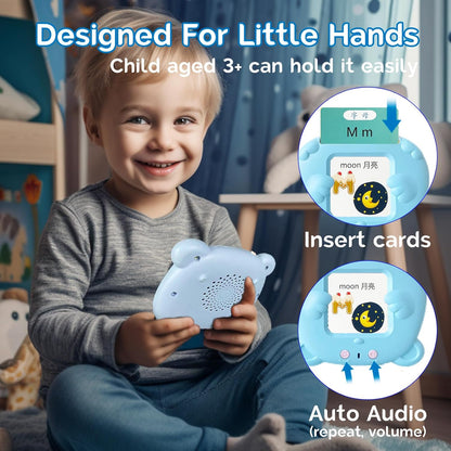 English Flash Cards Bilingual - Japanese Talking Flash Cards for Kids, Pocket Speech for Toddlers 3-12, 510 Sight Words of 31 Varieties, Sensory Toys Children with Autism (Japanese, Blue)
