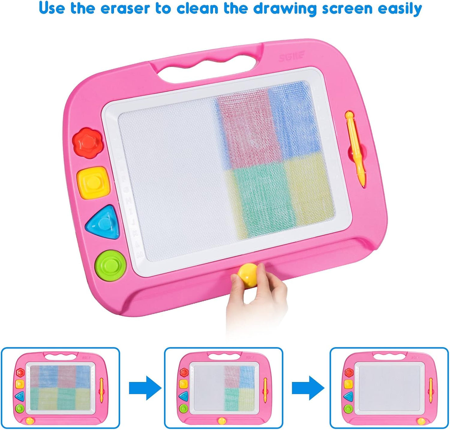 SGILE Toddler Toys for Kids, Large Magnetic Drawing Board for Birthday Gift, Toys for 1 2 3 4 Year Old Girls Boys, Etch & Sketch Pad with 4 Stamps, Learning and Educational, 16 ×13 in, Blue