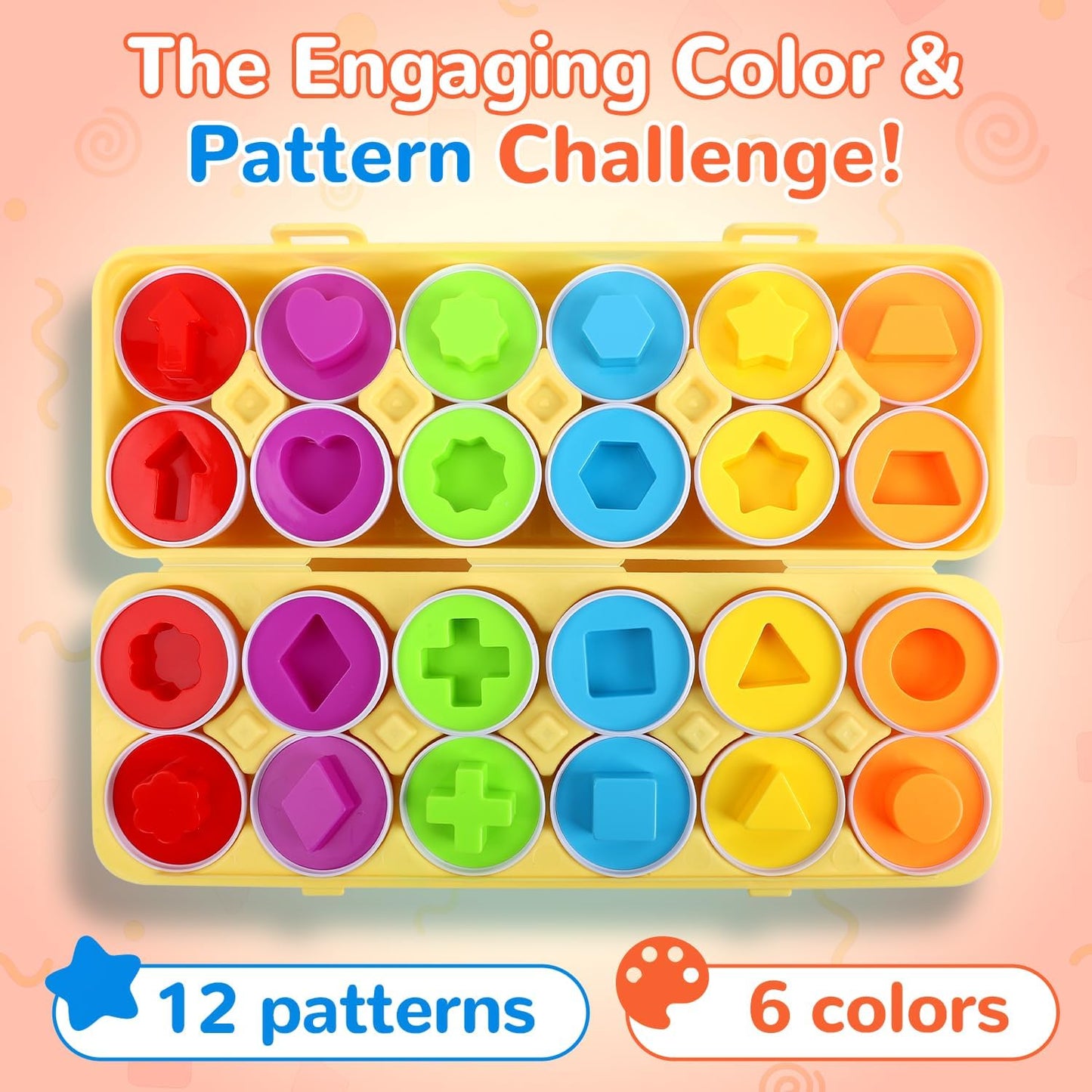 USATDD Matching Eggs for Toddlers Montessori Geometric Eggs Color & Shape Recognition Toy, Fine Motor Skills Shape Sorter Puzzle, Easter Eggs Toys Gifts for Kids, Easter Basket Stuffers