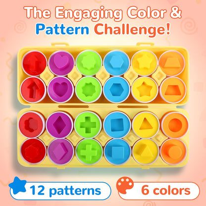 USATDD Matching Eggs for Toddlers Montessori Geometric Eggs Color & Shape Recognition Toy, Fine Motor Skills Shape Sorter Puzzle, Easter Eggs Toys Gifts for Kids, Easter Basket Stuffers