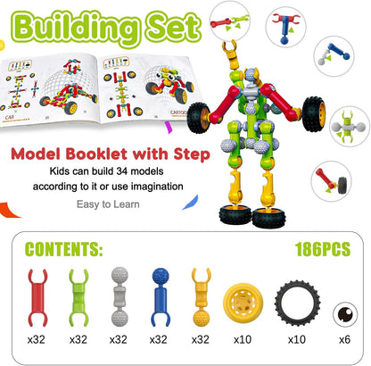 Kids STEM Building Toys for 3 4 5 6 7 8+ Year Old Boy Girl Birthday Gift, 125 Pcs Preschool Classroom Educational Building Blocks Stem Kits Activities Ages 3-5 4-8 5-7 6-8 Engineering Creative Games