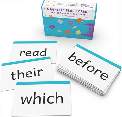Attractivia 2nd Grade Sight Words Magnetic Flash Cards(Second Grade) - 46 Sturdy Large Dolch Cards for Literacy of Beginning Readers, Homeschool, Teachers and ESL