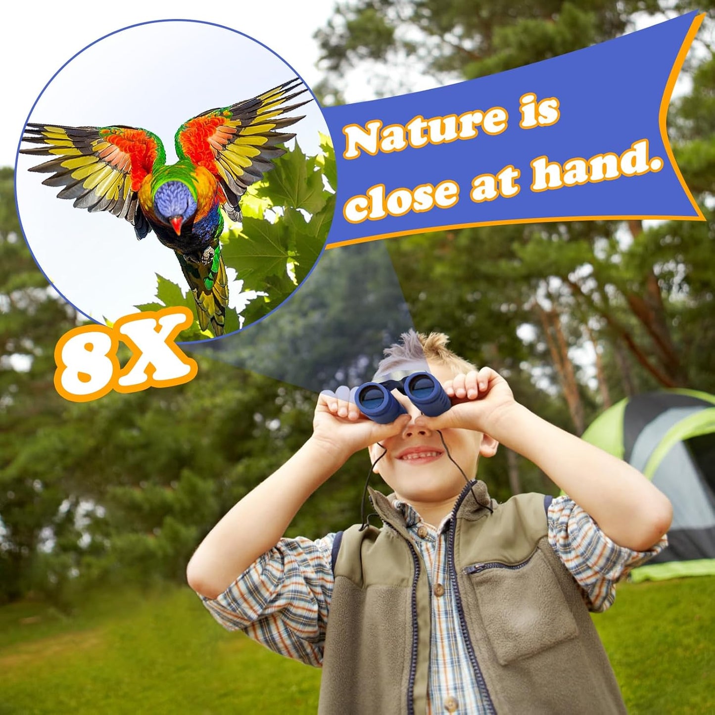 Real Binoculars for Kids Gifts for 3-12 Years Boys Girls 8x21 High-Resolution Optics Compact Toy Binocular for Bird Watching,Travel, Camping